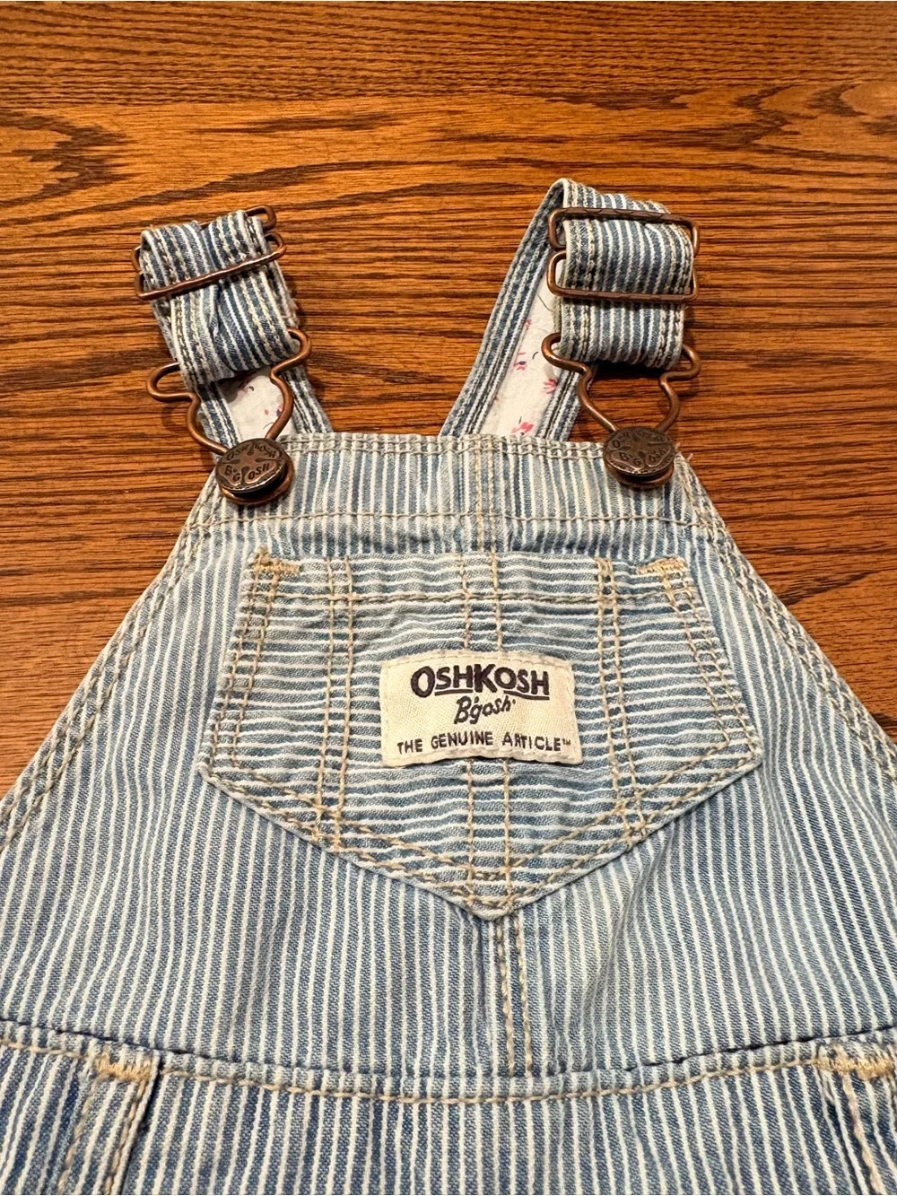 OshKosh B'gosh Light Blue Pinstripe Baby Overalls with Floral Trim